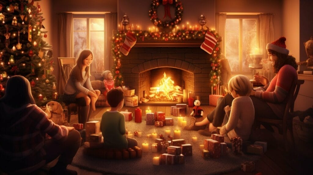 Family lighting Christmas candles