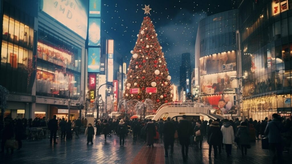 giant christmas tree at shibuya