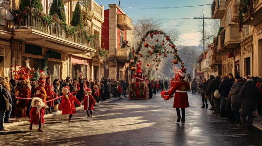 Festive village parade