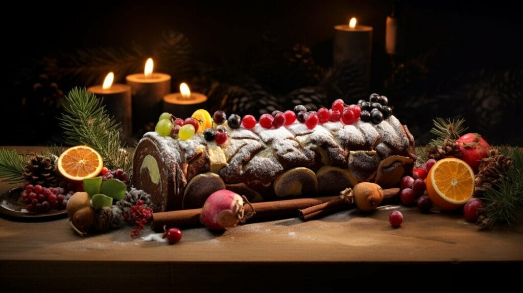 Hungarian Yule Log with Szaloncukor ornaments