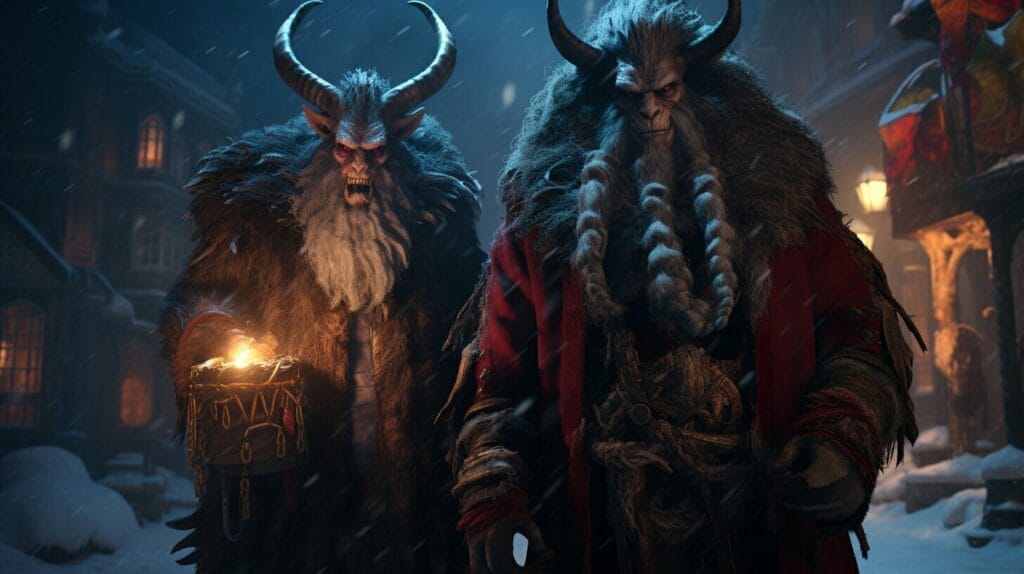 Krampus and Nikolaus in the snow