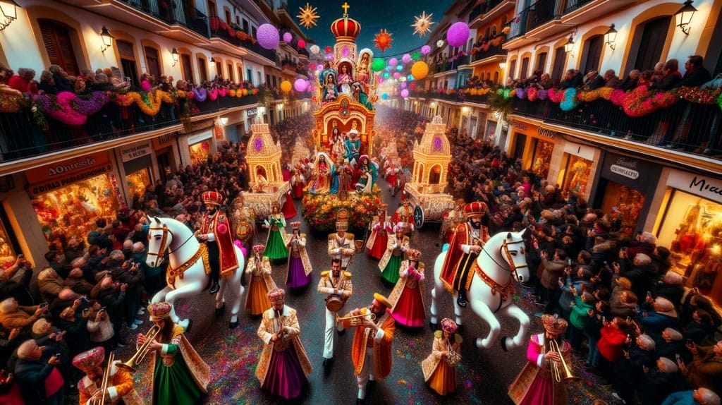 procession of the Three Kings through the streets of Spanish cities and towns