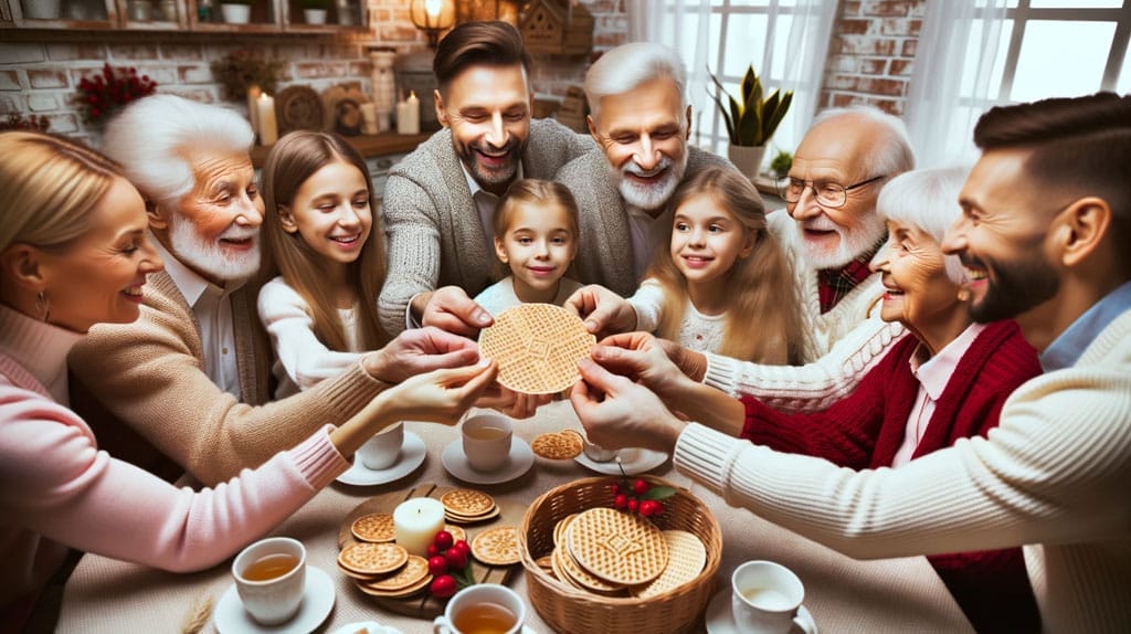 sharing oplatek a thin wafer made from flour and water
